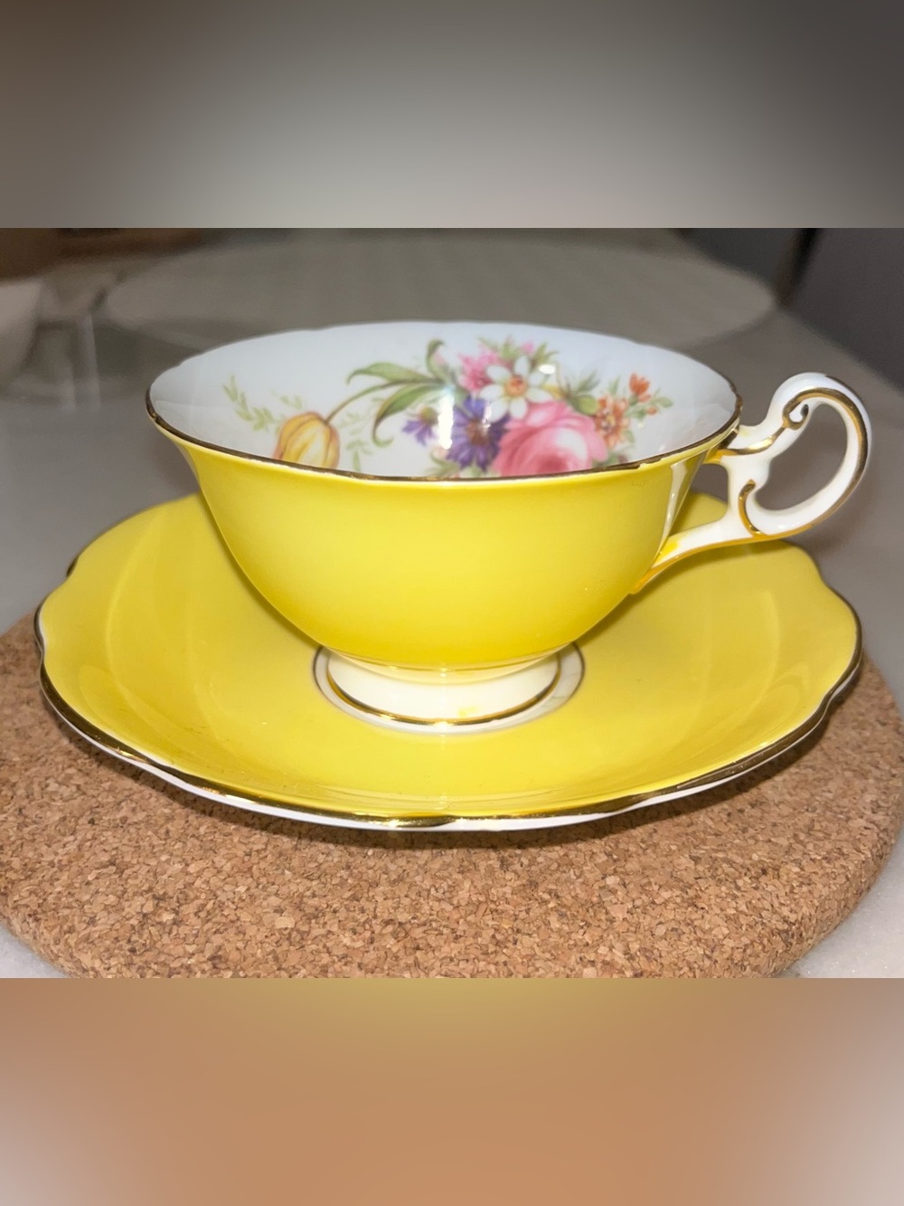EB Foley bone China Yellow floral teacup and saucer